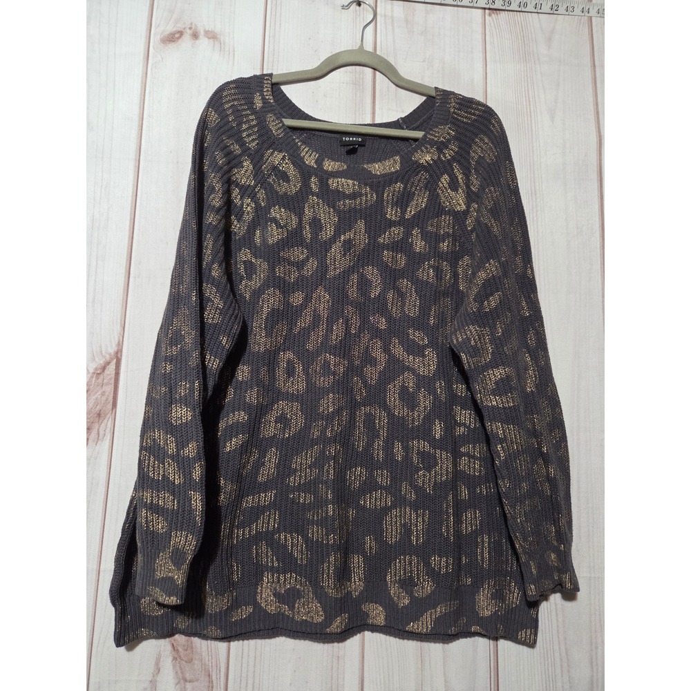 Torrid Womens Plus Size 2 Metallic Gold Leopard Animal Print Shaker Knit Sweater